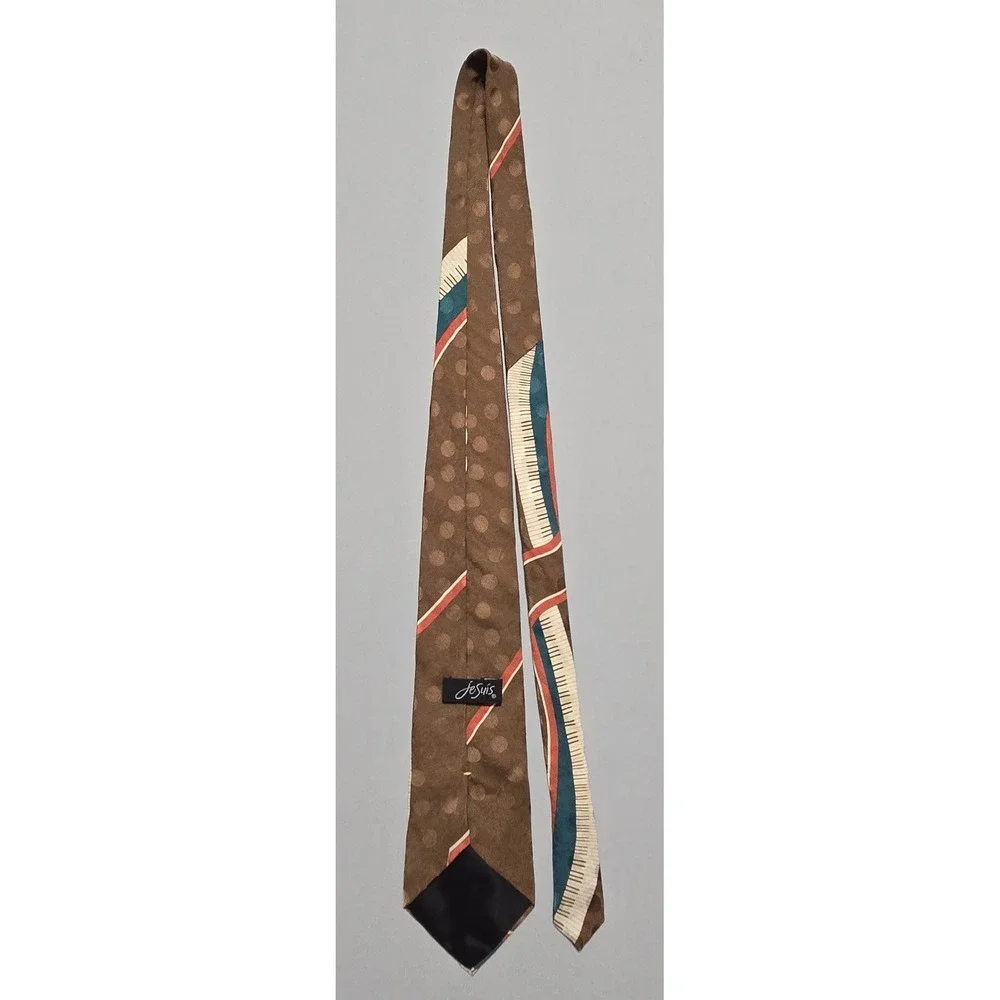 Je Suis Piano Keys Polka Dot Necktie Brown Novelty Music Theme 3.5x57